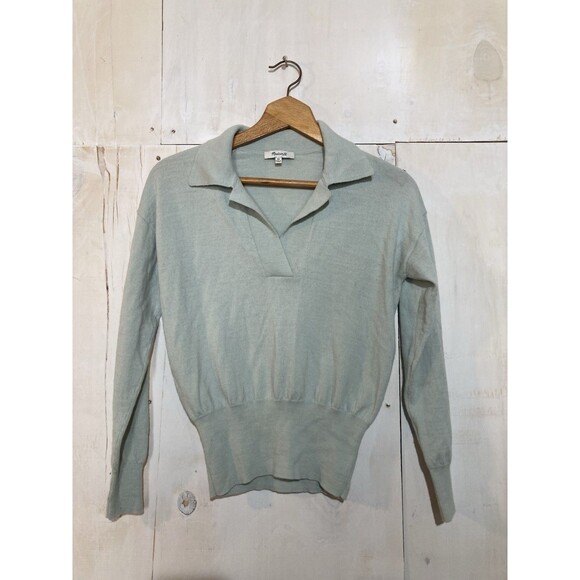 Madewell Light Green Blue Merino Wool Preppy Polo Pullover Sweater Size XS - Picture 1 of 10